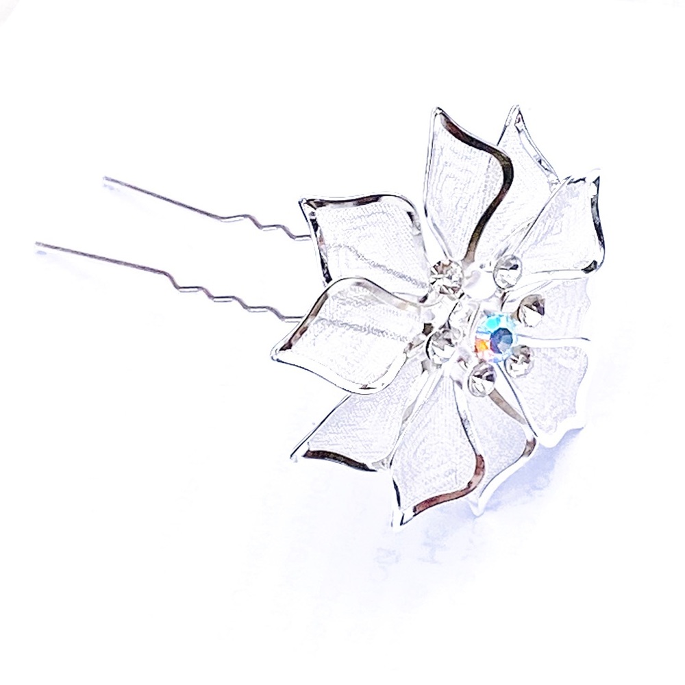 Delicate Floral Crystal Mesh Hair Pins  Set of 2 - Picture 2 of 6